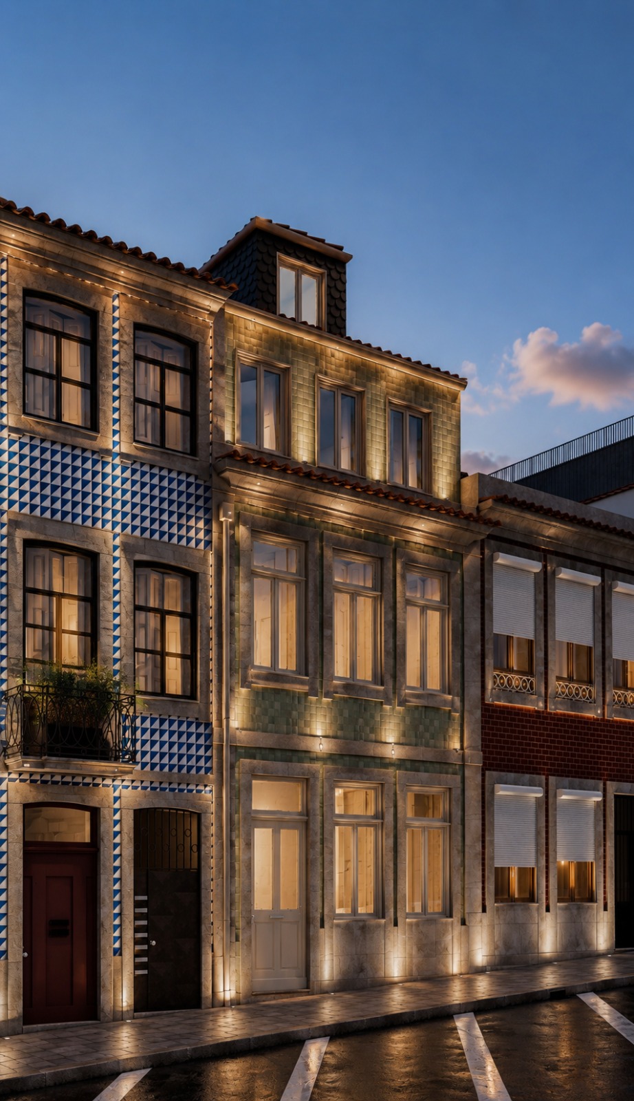 LAPA facade seen along the street at dusk