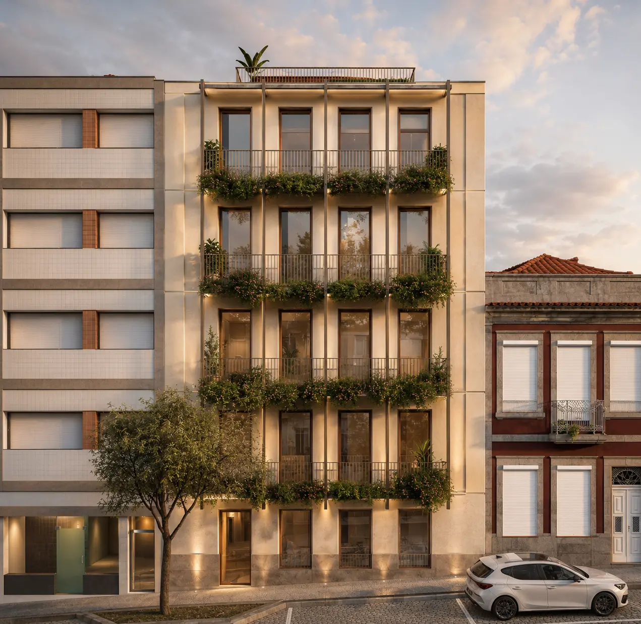 REPUBLICA by uniqon street facade at dusk, Rua João das Regras, Porto